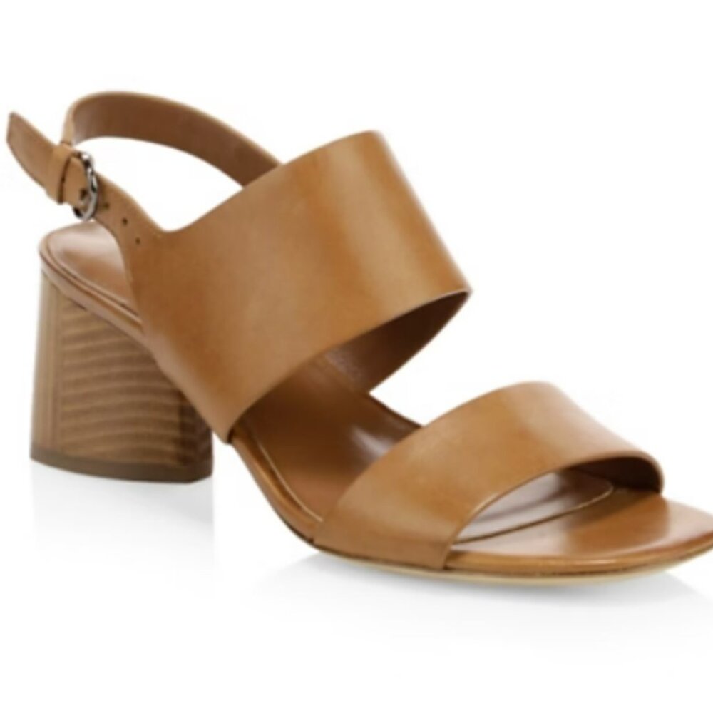 Via Spiga Libby Open Toe Slingback Block Heel Calf Leather Sandal in Brown 8.5M